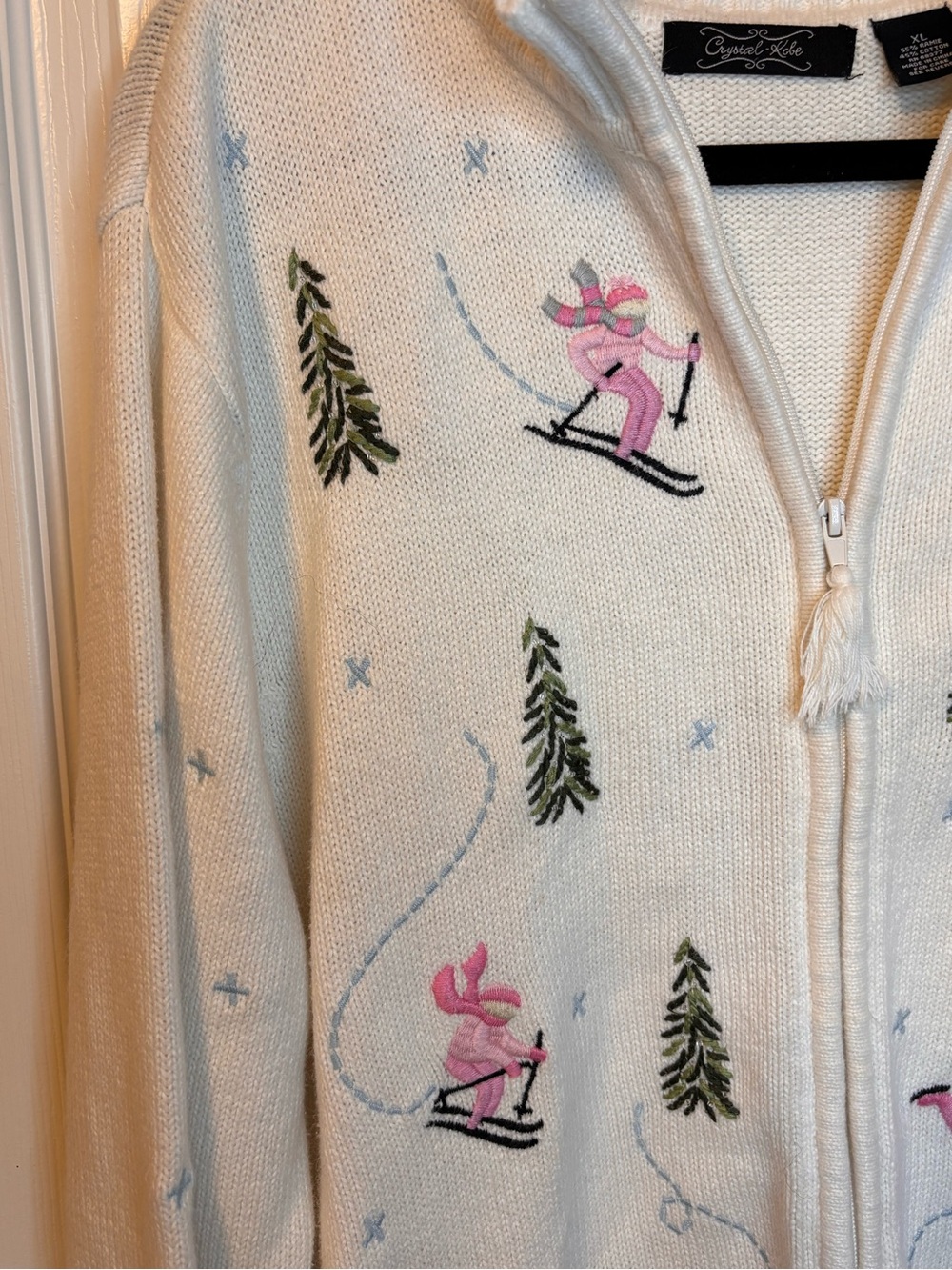 Vintage Crystal-Kobe Embroidered Ski Sweater Cardigan XL 90s Alpine Winter Full - Picture 8 of 9